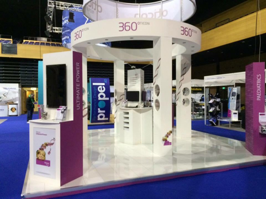 The fully realised exhibition stand for our client, Oticon