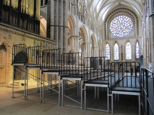 Extended tiered staging for additional seats or stage space.